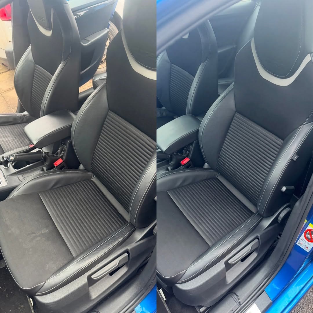 Front seat before and after interior cleaning